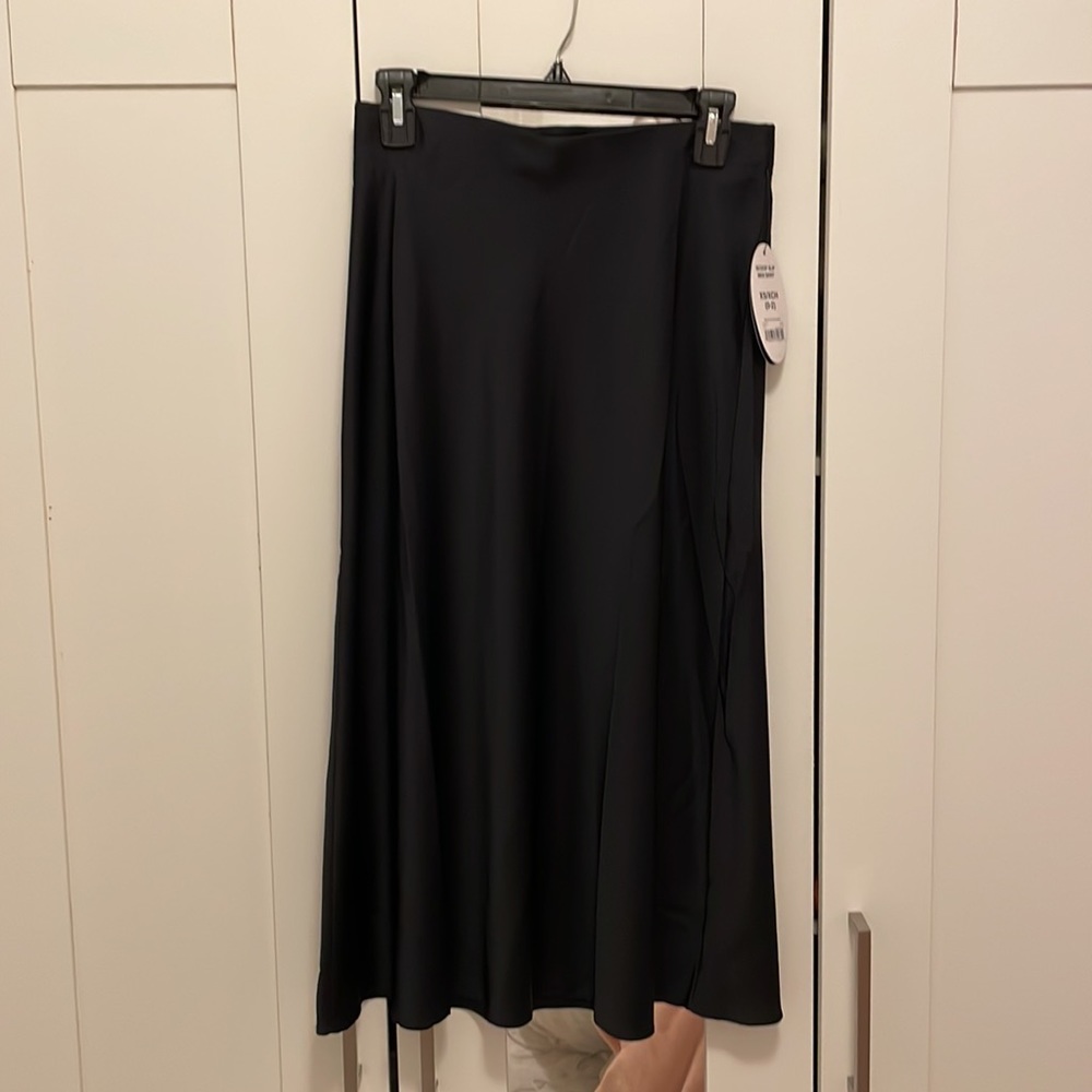 Black satin midi skirt